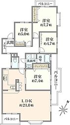 金沢文庫パークハウス3番館 4LDKの間取図画像