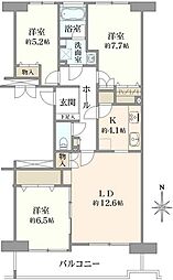 シティ能見台いこいの街D棟 3LDKの間取図画像
