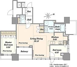 プラウドタワー梅田豊崎 2LDKの間取図画像