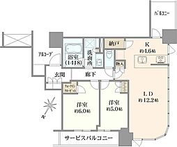 シエリアタワー中之島 2SLDKの間取図画像