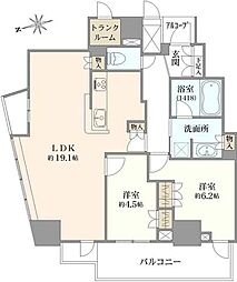 プラウドタワー北浜 2LDKの間取図画像