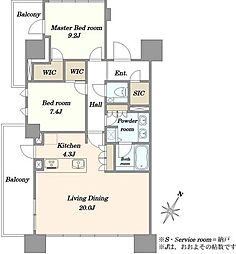 プラウド大阪城 2LDKの間取り