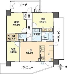 アービング服部元町 3LDKの間取図画像