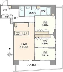 ジオ高槻ミューズレジス 3LDKの間取図画像