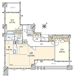 プラウド芦屋東山 2LDKの間取図画像