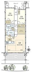プラウド夙川コートテラス 2LDKの間取図画像