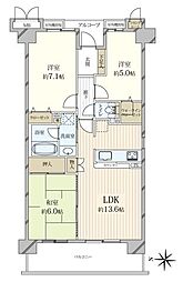 東急ドエル・アルス西宮ガーデンコート 3LDKの間取り