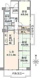 苦楽園ヒルズ1号棟 3LDKの間取図画像