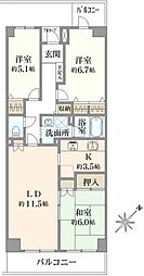 新狭山住宅B棟 3LDKの間取図画像