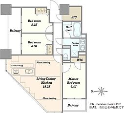プラウドタワー千代田富士見 3LDKの間取り