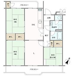 厚木岡田団地4号棟 3LDKの間取図画像