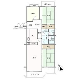 あざみ野団地3-3-6号棟 3LDKの間取図画像
