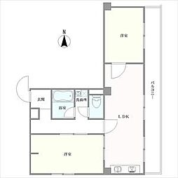四條グランドハイツB棟 2LDKの間取図画像
