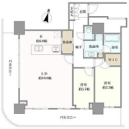 プラウドタワー名古屋栄 2LDKの間取図画像