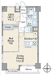 グランレーブ新丸子 1SLDKの間取図画像