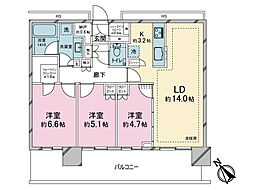 グレーシアタワー二俣川 3LDKの間取図画像