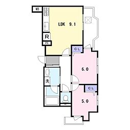 モナーク天王台 2LDKの間取図画像