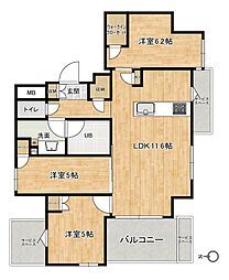 プラウド大和 10階3LDKの間取り