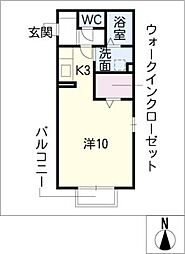 グリーンコート 2階ワンルームの間取り