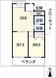 メゾンボヌールＡ 2階2DKの間取り