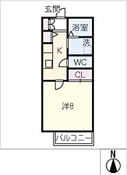 向山タウン 2階1Kの間取り