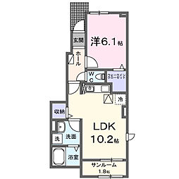 クルール大門 1階1LDKの間取り