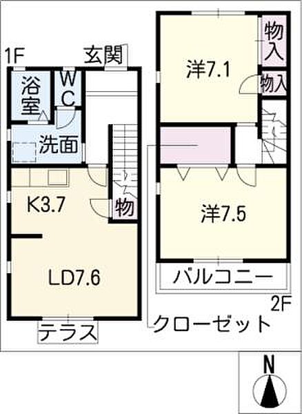 アヴァンティ　Ｂ棟 ｜愛知県豊橋市上野町字上ノ山(賃貸タウンハウス2LDK・2階・67.07㎡)の写真 その2