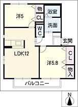 パラシオレアールＢ棟  ｜ 愛知県一宮市木曽川町外割田字寺前（賃貸アパート2LDK・1階・54.07㎡） その2