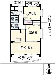 ピーブルームII 2階2LDKの間取り