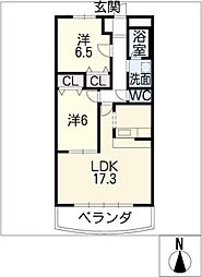 エスパース・ミワ 3階2LDKの間取り