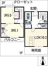 パラレル柳原　Ｎ棟  ｜ 愛知県津島市柳原町3丁目（賃貸タウンハウス2LDK・2階・59.30㎡） その2