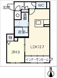 シャルム　ジューク 1階1LDKの間取り