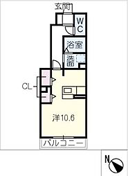 プラムフィールド東野町 1階ワンルームの間取り