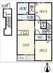 チッタ大野町 2階2DKの間取り