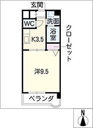 アベニールＭ 1階1Kの間取り