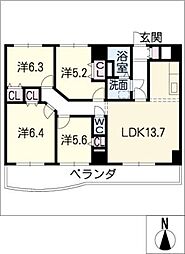 ブロア白鳥庭園 7階4LDKの間取り