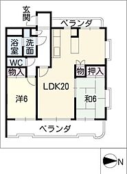 アップルコート 2階2LDKの間取り