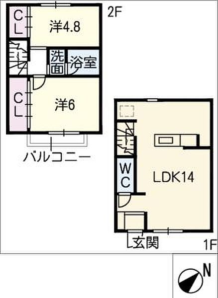 フォルトゥーナ四軒家 ｜愛知県名古屋市守山区白山1丁目(賃貸タウンハウス2LDK・2階・57.90㎡)の写真 その2