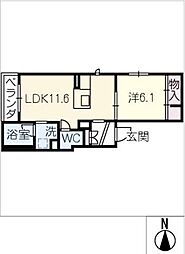 カーサ 2階1LDKの間取り