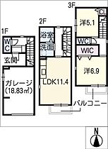 ガレージハウス新瑞  ｜ 愛知県名古屋市瑞穂区洲山町3丁目（賃貸一戸建2LDK・3階・69.20㎡） その2