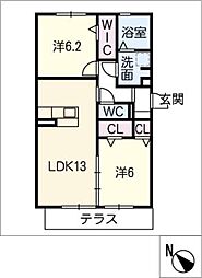 メゾンツールモンド 1階2LDKの間取り