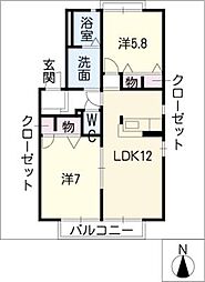 ヴェルドミール　Ａ棟 1階2LDKの間取り