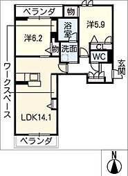 リオリエント鵜沼 2階2LDKの間取り