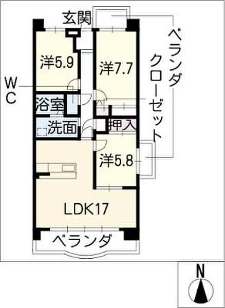 Ｔｗｉｎ　Ｐｒｉｍｅ　姫川 ｜岐阜県可児市下切(賃貸マンション3LDK・7階・78.75㎡)の写真 その2