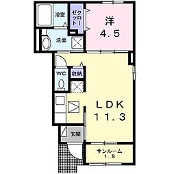 エントピア鳴子 1階1LDKの間取り