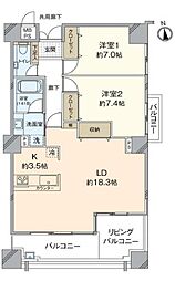 プログレス鹿田本町 2LDKの間取図画像