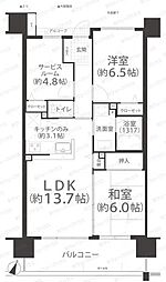 サーパスシティ西古松公園二番館 2SLDKの間取図画像