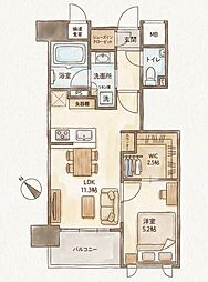 デュオヴェール博多駅 1LDKの間取図画像