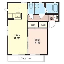 スカイハイツ朝日 1LDKの間取図画像