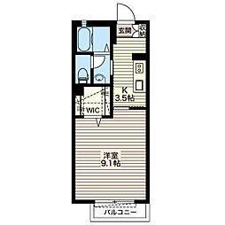 リバーサイドつくばII 2階1Kの間取り